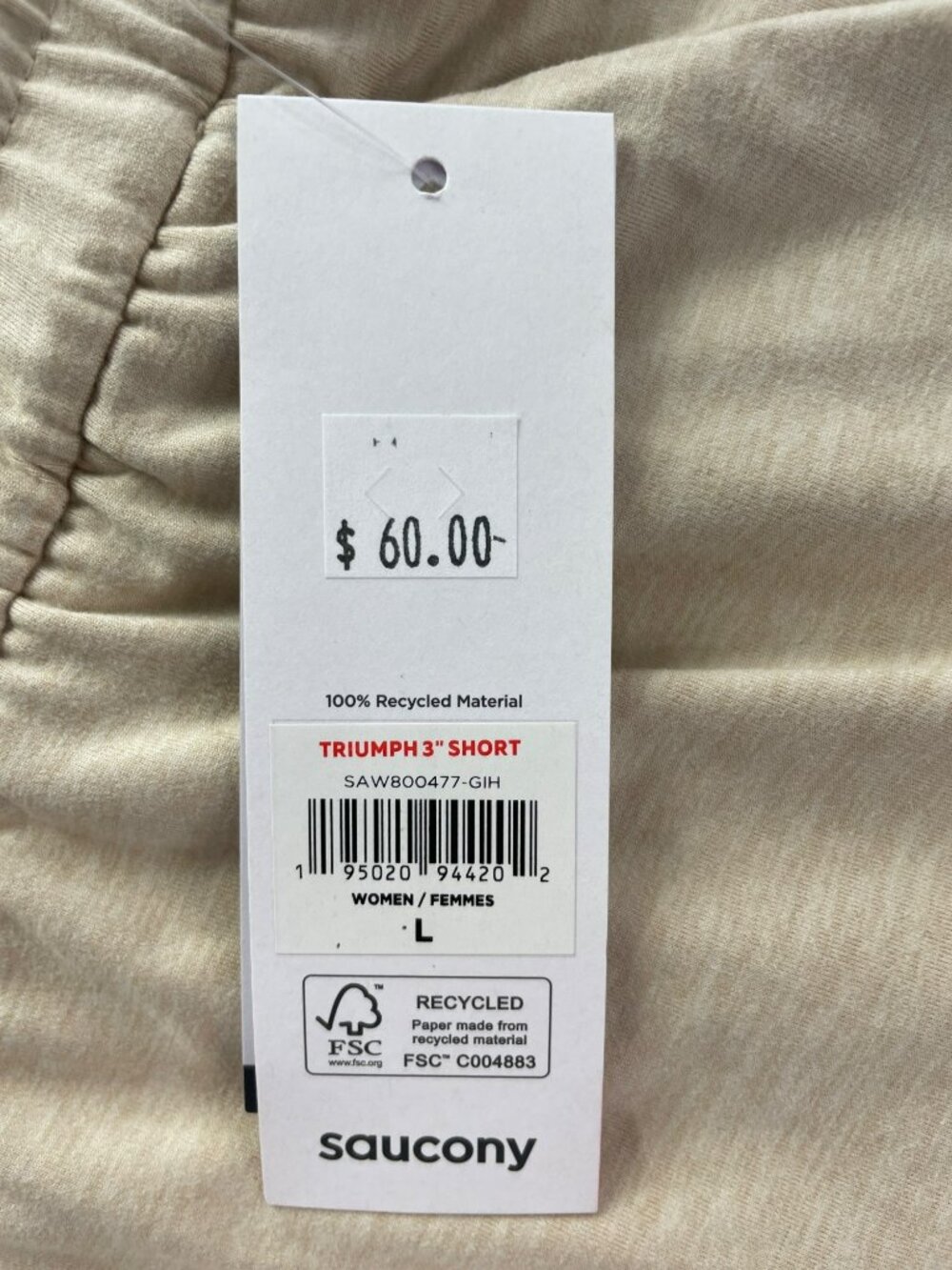 Saucony Triumph 3" Shorts Beige Lightweight Recycled Material Women's Size L NWT - Picture 6 of 9